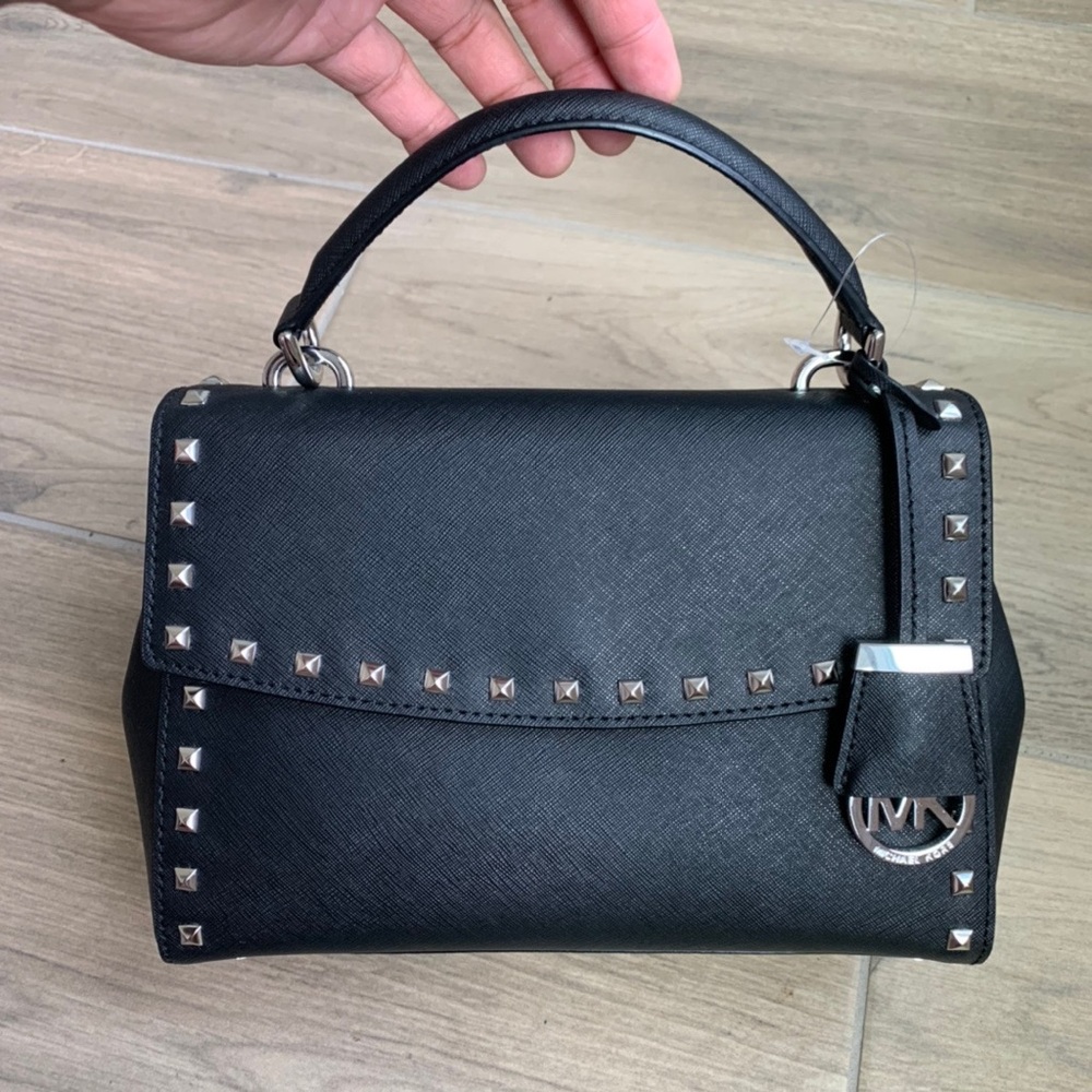 Michael Kors Ava Small Top Handle Studd Black Leather Satchel Brand New. - Picture 2 of 7